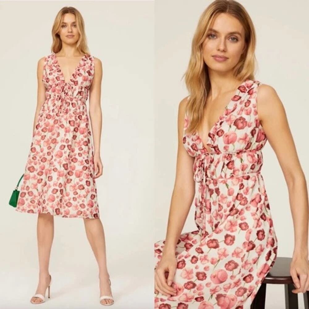 Sipos New York Womens Coquette Milkmaid Dress Strawberry Midi Floral Medium
